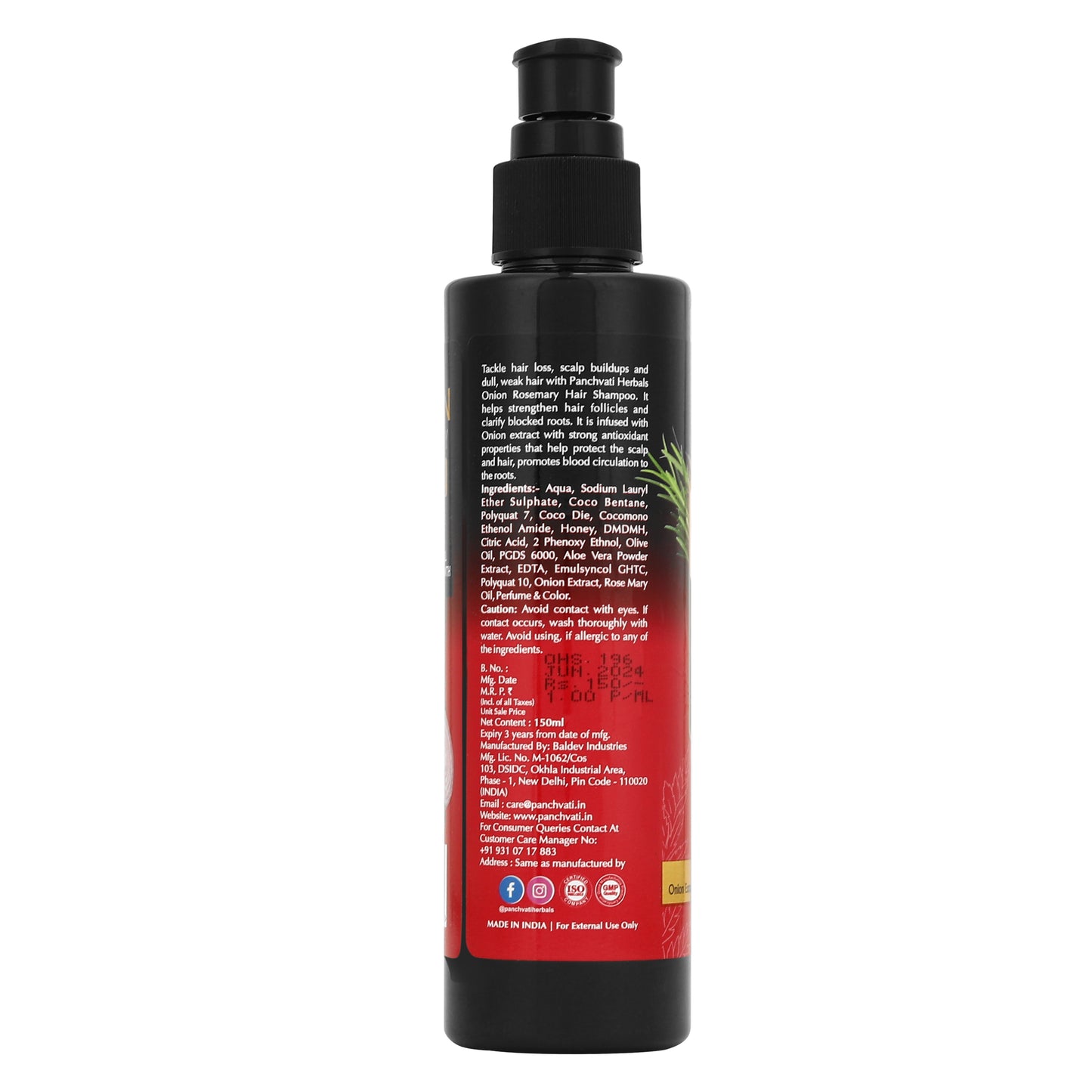 Onion Rosemary Herbal Shampoo - 150ml (Pack Of-2)