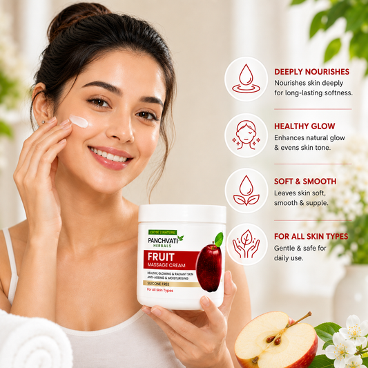 Panchvati Herbals Fruit Massage Cream | Apple & Papaya Extracts | Moisturising & Nourishing Face & Body Massage Cream | Silicone-Free | For All Skin Types | 800 ml