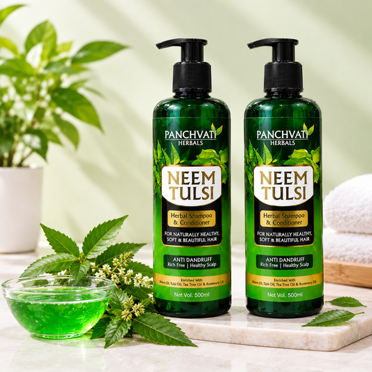 Panchvati Herbals Neem Tulsi Herbal Shampoo & Conditioner, Anti-Dandruff, 500 ml Each, Pack of 2 (Total 1000 ml)