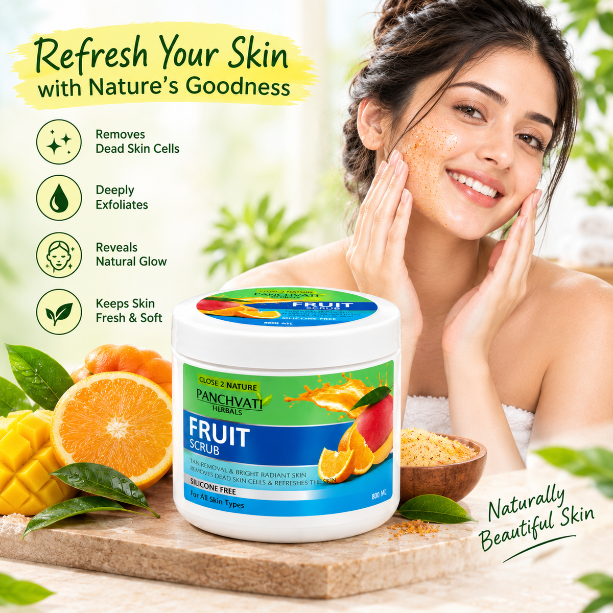 Panchvati Herbals Regular Fruit Scrub for Glowing & Radiant Skin, 800 ml