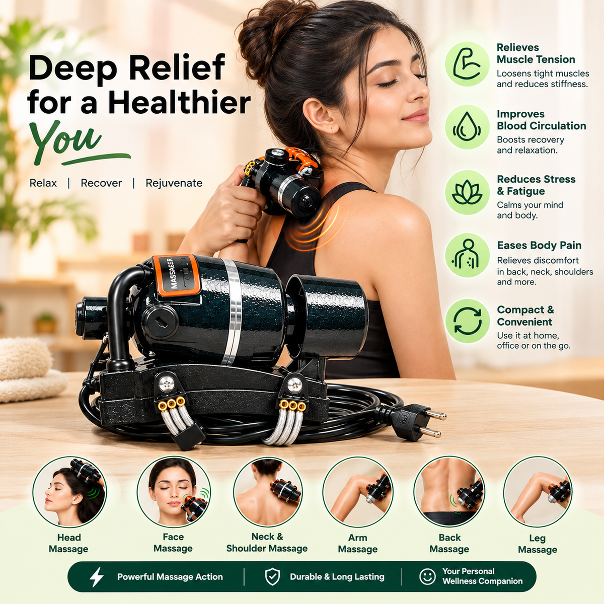 Panchvati Herbals Black Electric Body Massager for Deep Muscle Relaxation, Neck, Shoulder & Back Massage with Powerful Motor and Ergonomic Handle