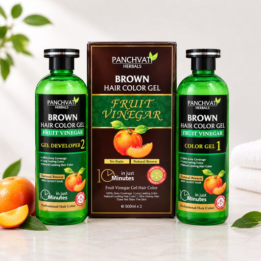 Panchvati Herbals Brown Hair Color Gel with Fruit Vinegar, Ammonia Free, 100% Grey Coverage, Long Lasting Natural Brown Hair Color, 500ml x 2