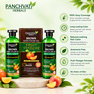 Panchvati Herbals Brown Hair Color Gel with Fruit Vinegar, Ammonia Free, 100% Grey Coverage, Long Lasting Natural Brown Hair Color, 500ml x 2