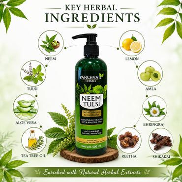Panchvati Herbals Neem & Tulsi Herbal Shampoo with Conditioner | Anti-Dandruff | For Soft, Smooth & Healthy Hair | 500 ml