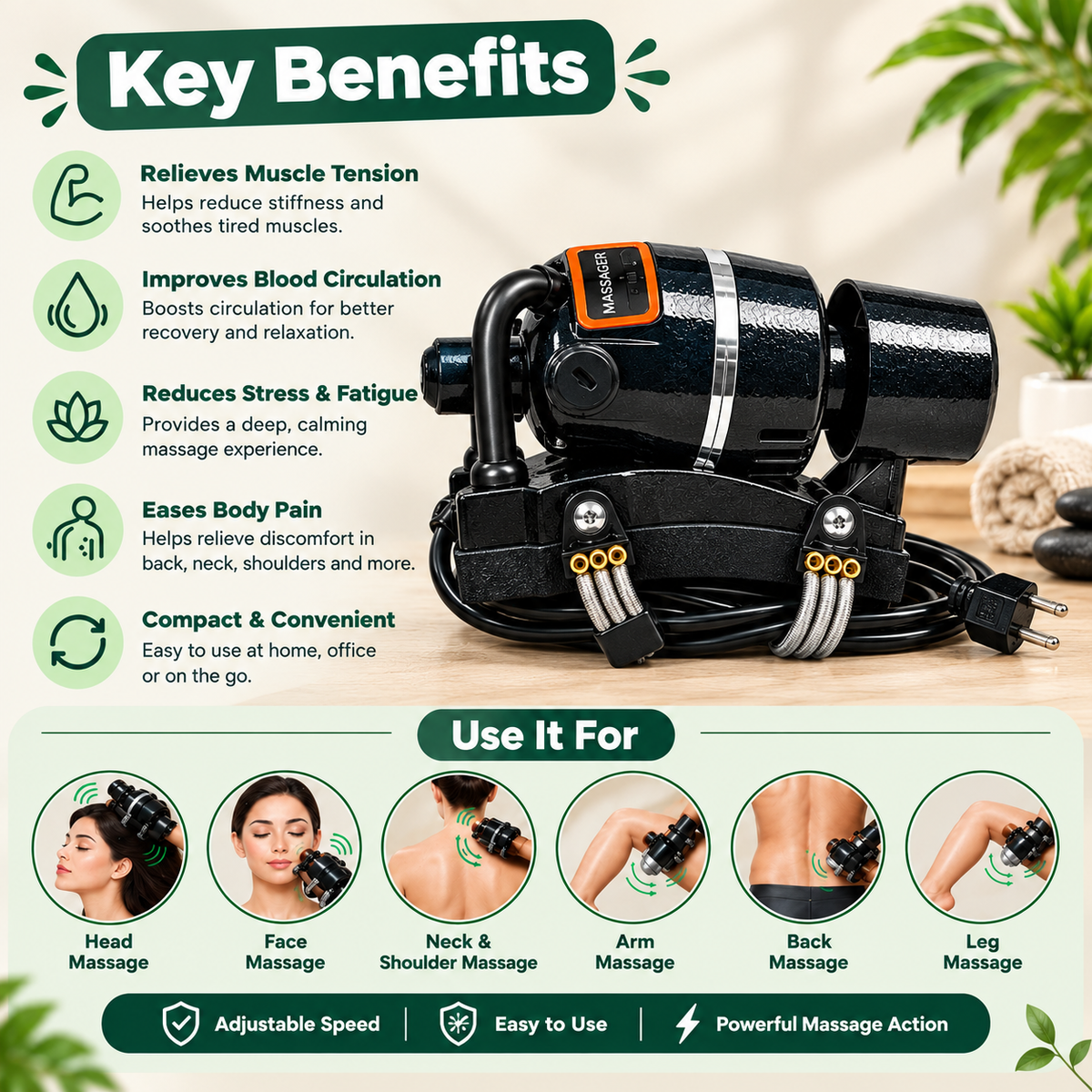 Panchvati Herbals Black Electric Body Massager for Deep Muscle Relaxation, Neck, Shoulder & Back Massage with Powerful Motor and Ergonomic Handle