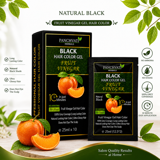 Panchvati Herbals Fruit Vinegar Black Hair Color Gel | Natural Looking Hair Color | No Ammonia | 10 Minute Hair Color | 25ml x 10 Sachets