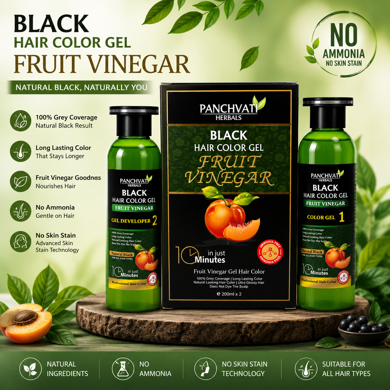 Black Hair Color Gel  Fruit Vinegar (500ml x 2 = 1 Ltr)