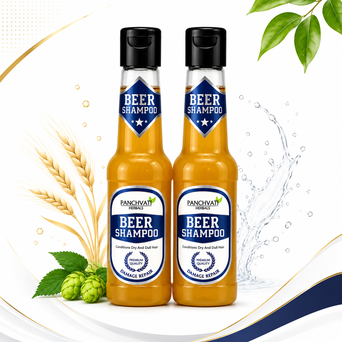 Panchvati Herbals Beer Shampoo for Dry & Dull Hair, 180 ml Each, Pack of 2 (Total 360 ml)