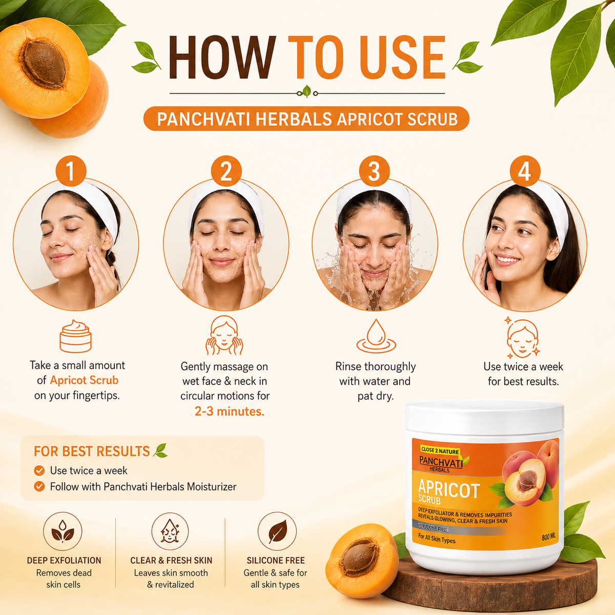 Regular Apricot Scrub for Better Skin Tone & Removing Wrinkles(800 Ml)