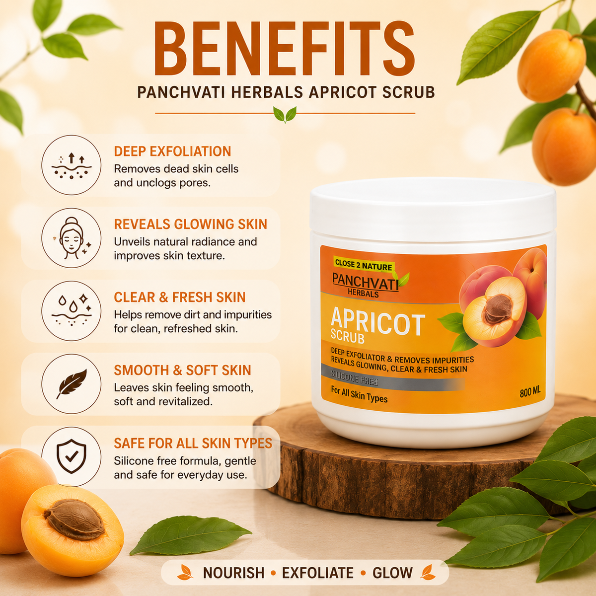 Regular Apricot Scrub for Better Skin Tone & Removing Wrinkles(800 Ml)