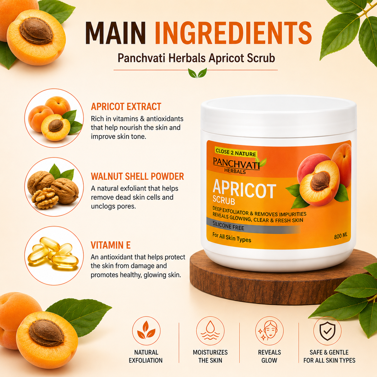 Regular Apricot Scrub for Better Skin Tone & Removing Wrinkles(800 Ml)