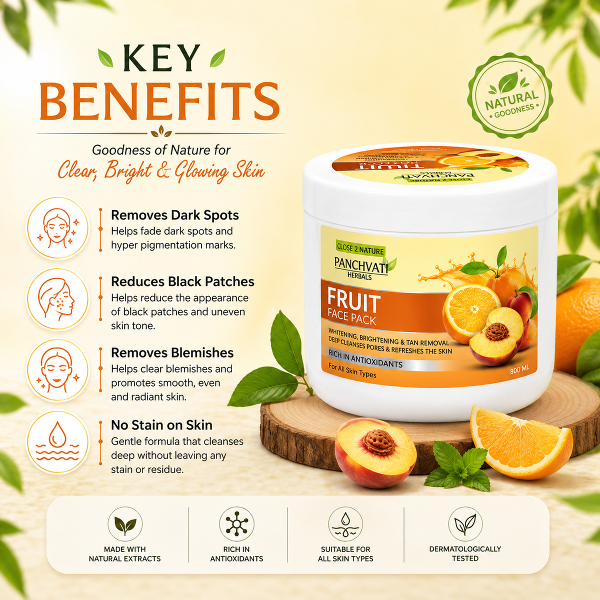 Panchvati Herbals Fruit Face Pack for Skin Brightening, Tan Removal & Glowing Skin – 800 ML