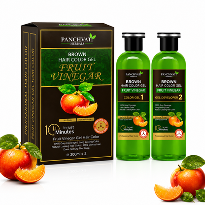 Fruit Vinegar Brown Hair Color Gel for Men & Women | 100% Grey Coverage | No Skin Stains | Ammonia Free | Long Lasting Natural Brown Color | 10 Minute Hair Color | 200ml x 2
