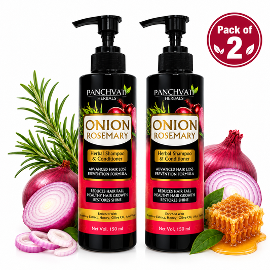 Panchvati Herbals Onion Rosemary Herbal Shampoo & Conditioner, 150 ml Each, Pack of 2 (Total 300 ml)