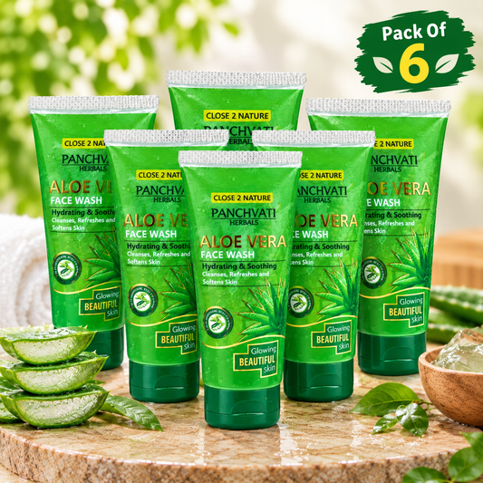 Panchvati Herbals Aloe Vera Face Wash | Hydrating & Soothing | Cleanses, Refreshes & Softens Skin | 60 ml Each | Pack of 6