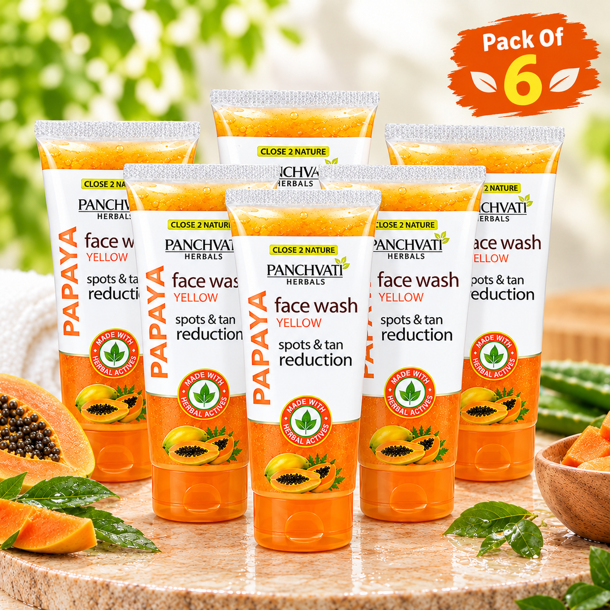 Panchvati Herbals Papaya Face Wash 60ml Each | Spots & Tan Reduction | Pack of 6