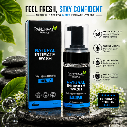 Panchvati Herbals Natural Intimate Wash for Men, Daily Hygiene Foam Wash, pH Balanced, 100 ml