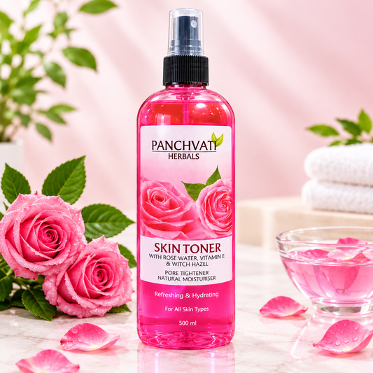 Panchvati Skin Toner with Rose Extract, Vitamin E & Witch Hazel | Refreshing & Hydrating Facial Toner | Natural Moisturizer | For All Skin Types | 500 ml