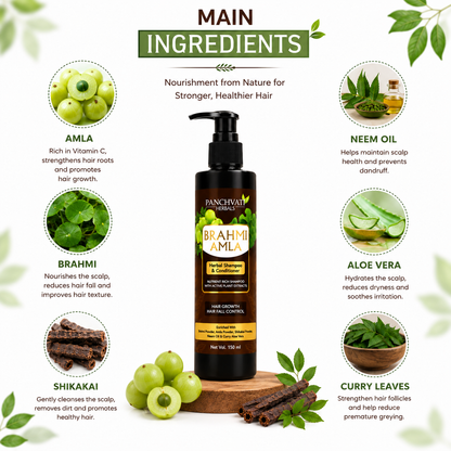 Panchvati Herbals Care Combo | Brahmi Amla Herbal Shampoo & Conditioner (150ml) + Adivasi Herbal Oil (100ml) | Fall Control, Anti-Dandruff, Root Repair & Scalp Nourishment | For Stronger, Healthier Locks
