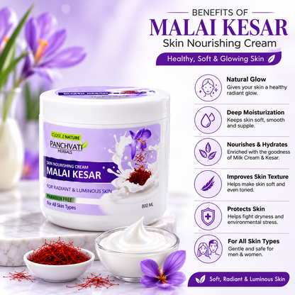 Panchvati Herbals Malai Kesar Skin Nourishing Cream, 800 ml