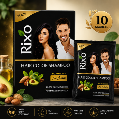 Rixo Black Hair Color Shampoo | Guaranteed No Stain On Skin | 100% Grey Coverage | 250ml