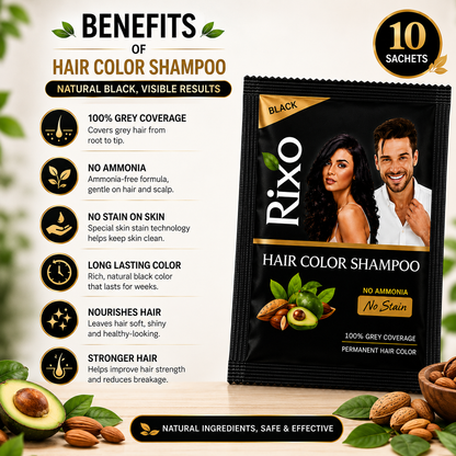 Rixo Black Hair Color Shampoo | Guaranteed No Stain On Skin | 100% Grey Coverage | 250ml