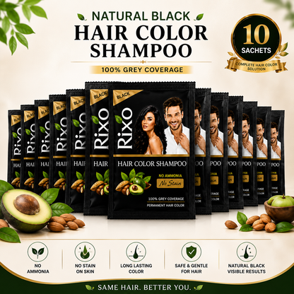 Rixo Black Hair Color Shampoo | Guaranteed No Stain On Skin | 100% Grey Coverage | 250ml