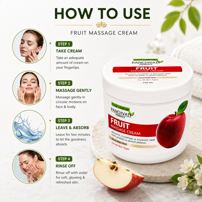 Panchvati Herbals Fruit Massage Cream | Apple & Papaya Extracts | Moisturising & Nourishing Face & Body Massage Cream | Silicone-Free | For All Skin Types | 800 ml
