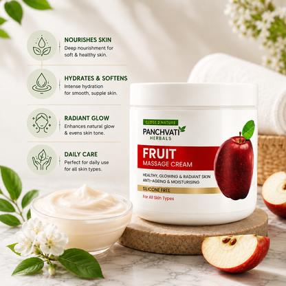 Panchvati Herbals Fruit Massage Cream | Apple & Papaya Extracts | Moisturising & Nourishing Face & Body Massage Cream | Silicone-Free | For All Skin Types | 800 ml
