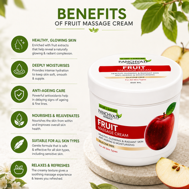 Panchvati Herbals Fruit Massage Cream | Apple & Papaya Extracts | Moisturising & Nourishing Face & Body Massage Cream | Silicone-Free | For All Skin Types | 800 ml