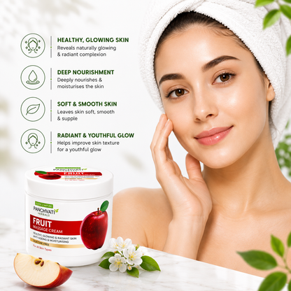 Panchvati Herbals Fruit Massage Cream | Apple & Papaya Extracts | Moisturising & Nourishing Face & Body Massage Cream | Silicone-Free | For All Skin Types | 800 ml