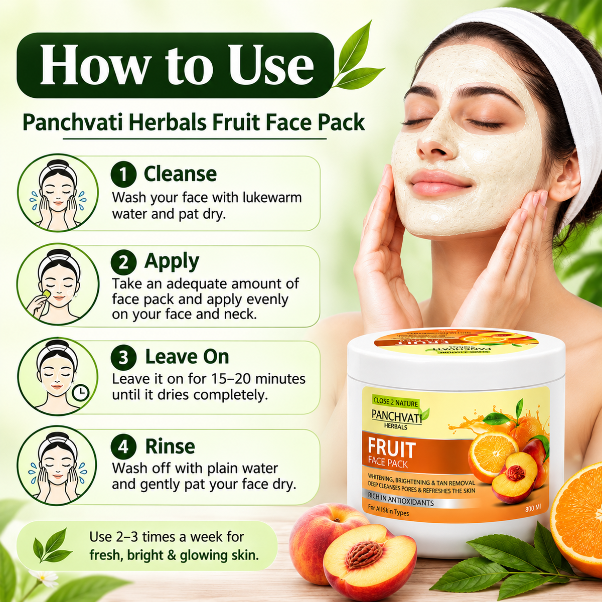 Panchvati Herbals Fruit Face Pack for Skin Brightening, Tan Removal & Glowing Skin – 800 ML