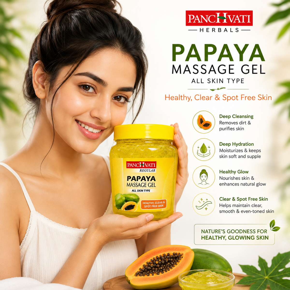 Panchvati Herbals Papaya Massage Gel for All Skin Types, 500 g Each, Total 1000 g, Pack of 2
