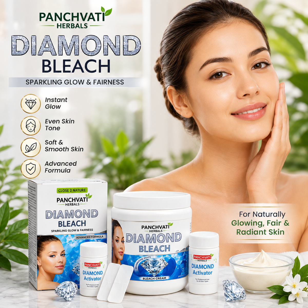Panchvati Herbals Diamond Bleach Cream | Instant Glow & Even Skin Tone | Advanced Formula | 900 g