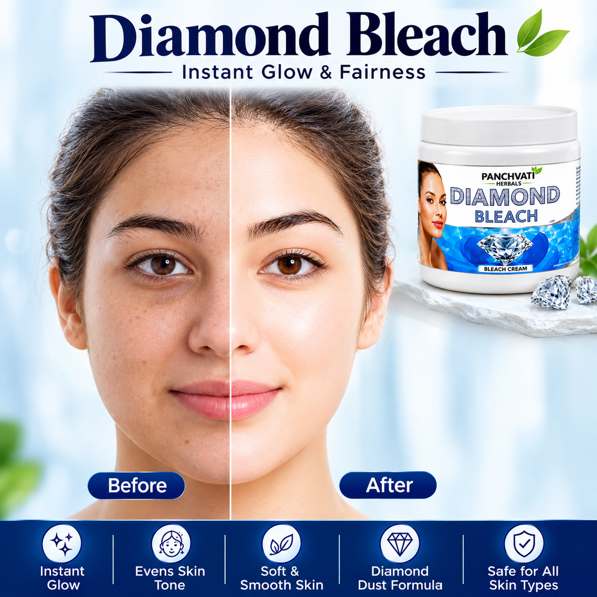 Panchvati Herbals Diamond Bleach Cream | Instant Glow & Even Skin Tone | Advanced Formula | 900 g