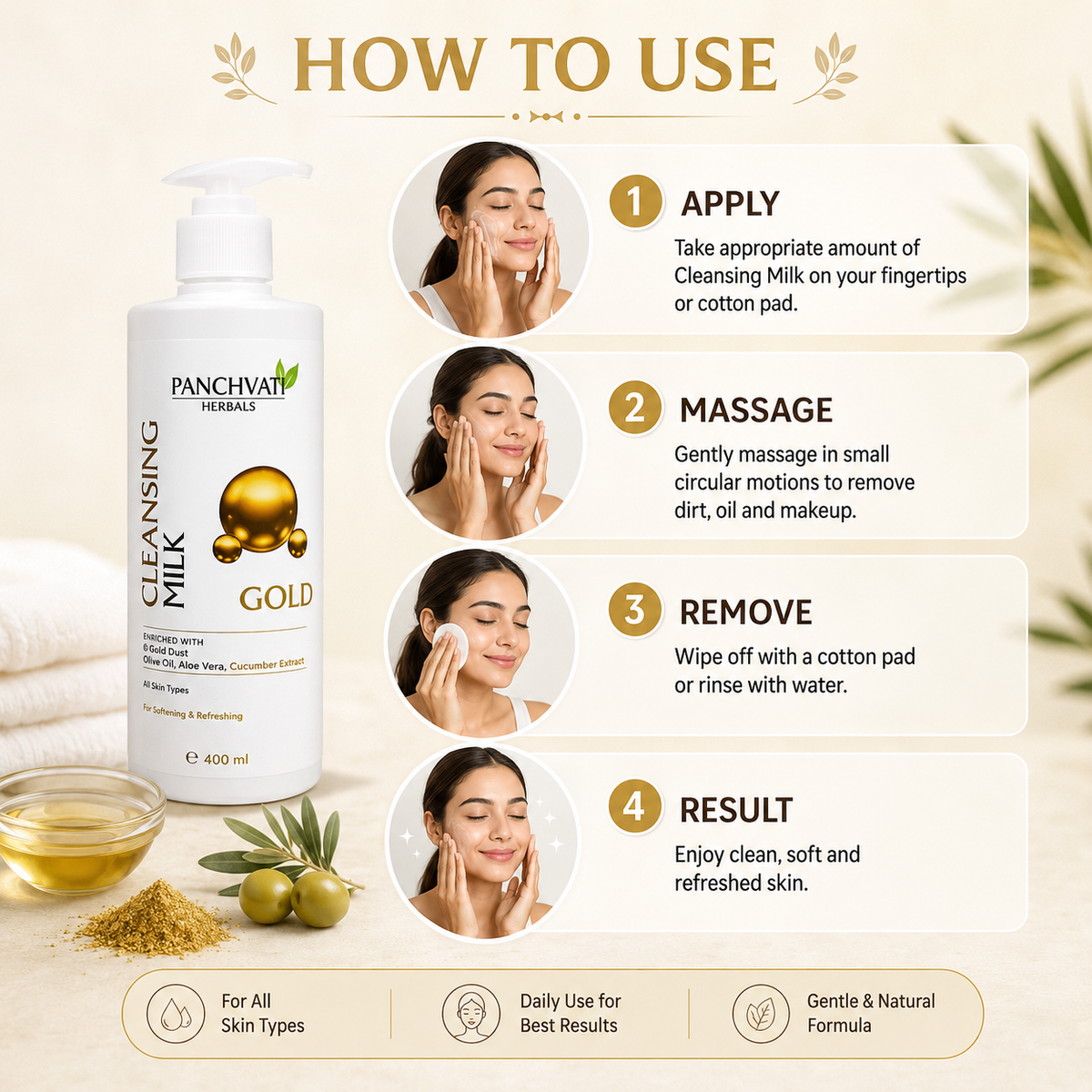 Panchvati Herbals Gold Cleansing Milk with Aloe Vera & Cucumber Extract, 400 ml