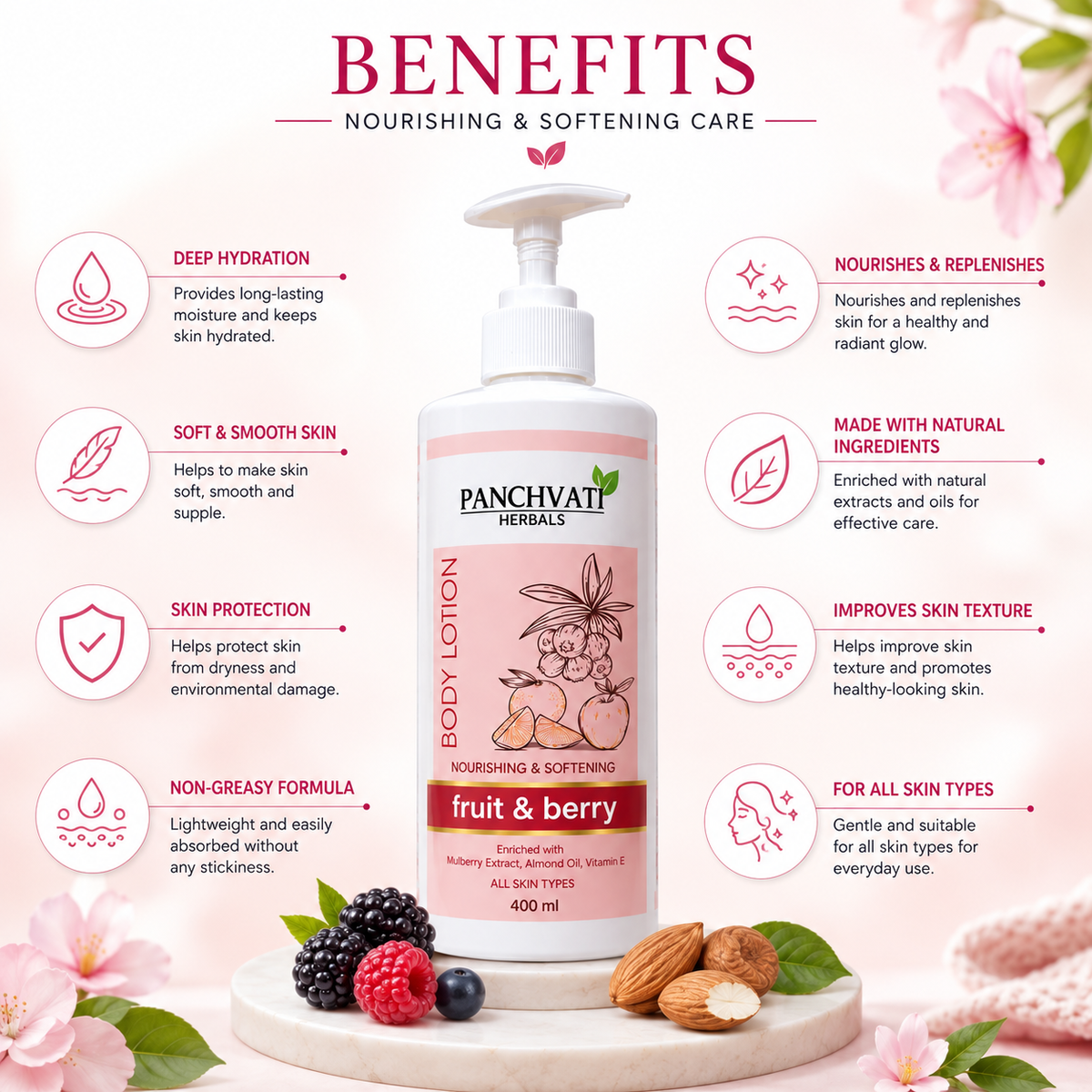 Panchvati Herbals Fruit & Berry Body Lotion for Nourishing & Softening Skin, 400 ml
