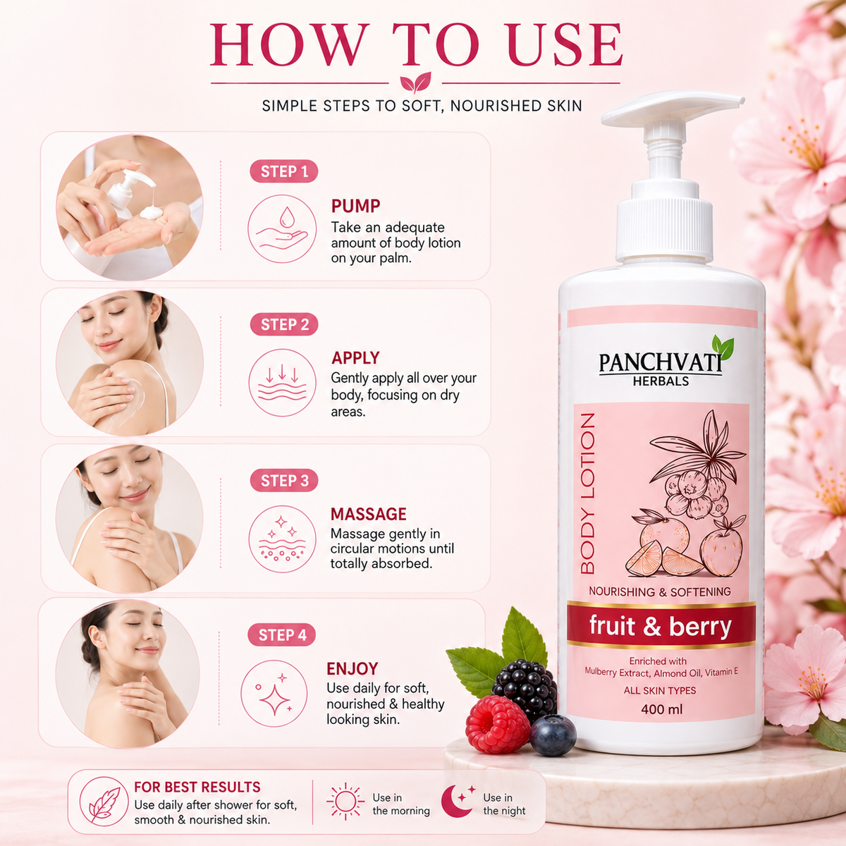 Panchvati Herbals Fruit & Berry Body Lotion for Nourishing & Softening Skin, 400 ml
