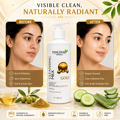 Panchvati Herbals Gold Cleansing Milk with Aloe Vera & Cucumber Extract, 400 ml