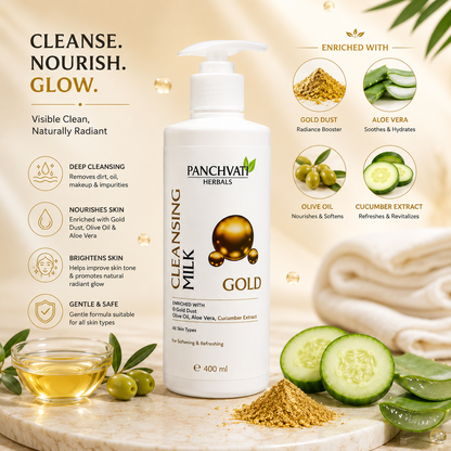 Panchvati Herbals Gold Cleansing Milk with Aloe Vera & Cucumber Extract, 400 ml