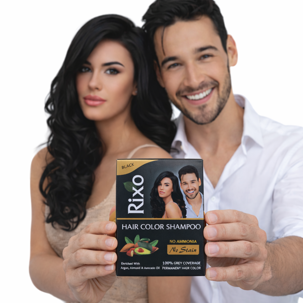 Rixo Black Hair Color Shampoo | Guaranteed No Stain On Skin | No Ammonia  | 100% Grey Coverage | Hair Color In 10 Minutes | 25ml × 10 Pouch= 250 ml