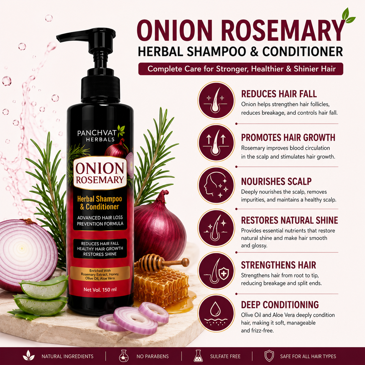Hair Combo Of Onion Rosemary Shampoo with Onion Oil