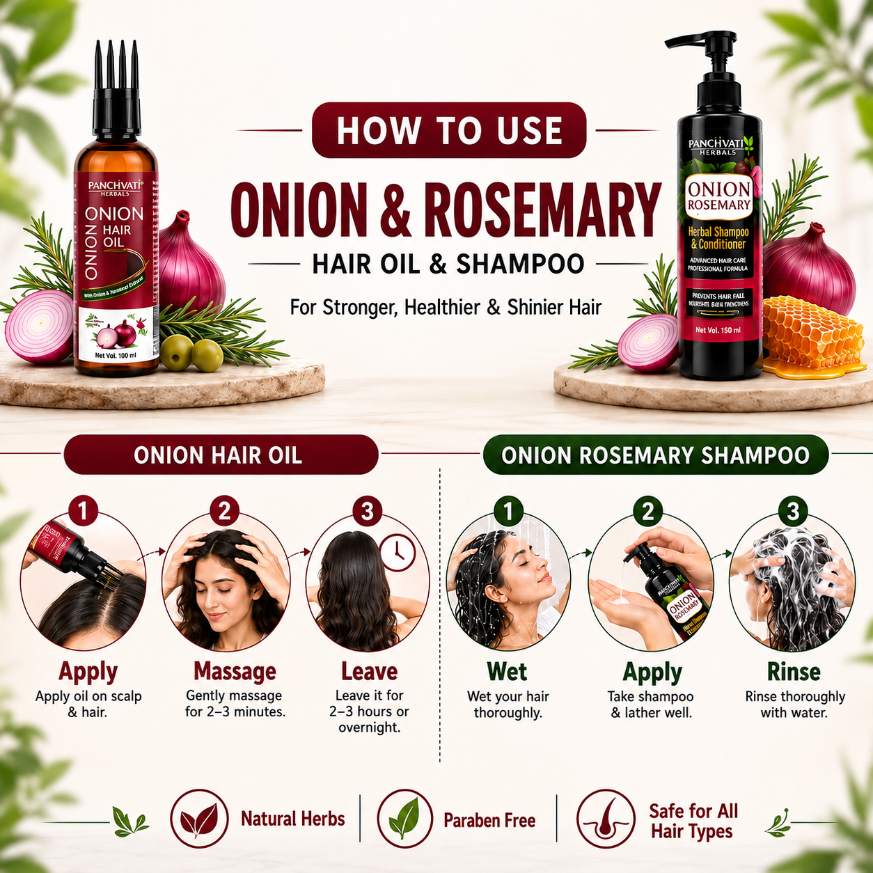 Hair Combo Of Onion Rosemary Shampoo with Onion Oil