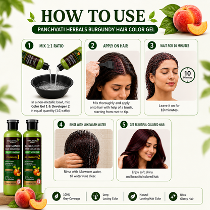Panchvati Herbals Fruit Vinegar Hair Color Gel Burgundy | No Ammonia | 100% Grey Coverage | No Skin Stain | Long Lasting Hair Color |400 ml