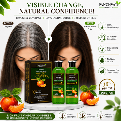 Fruit Vinegar Brown Hair Color Gel for Men & Women | 100% Grey Coverage | No Skin Stains | Ammonia Free | Long Lasting Natural Brown Color | 10 Minute Hair Color | 200ml x 2