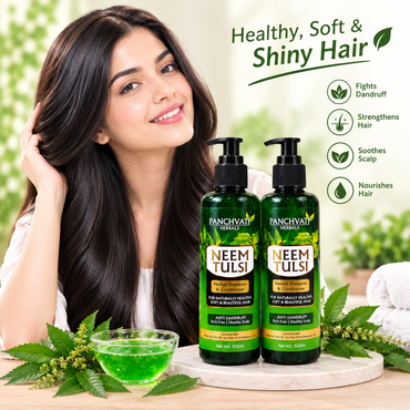 Panchvati Herbals Neem Tulsi Herbal Shampoo & Conditioner, Anti-Dandruff, 500 ml Each, Pack of 2 (Total 1000 ml)