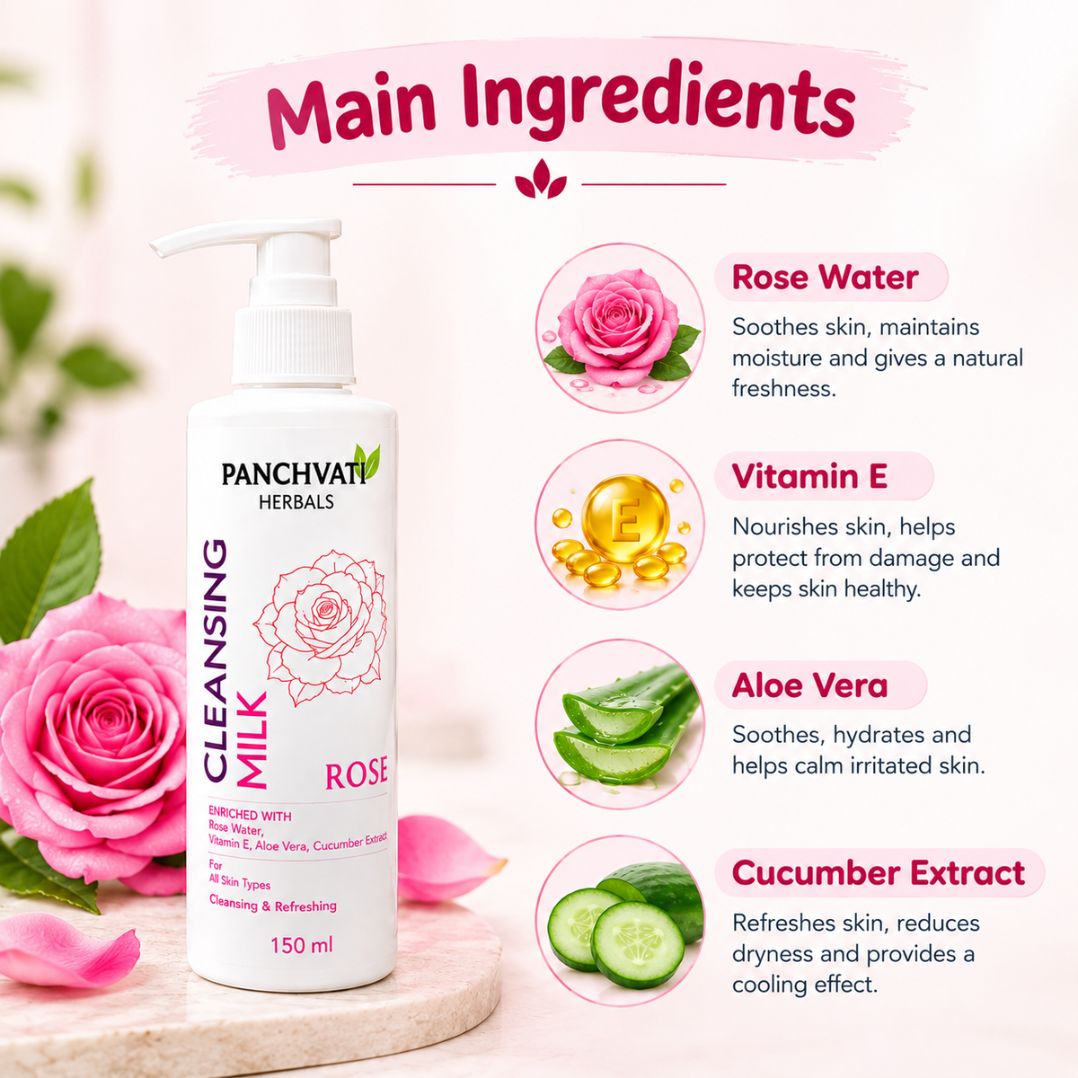 Panchvati Herbals Rose Cleansing Milk for Gentle Cleansing & Fresh Skin, 150 ml Each (Pack of 2)