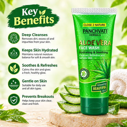 Panchvati Herbals Aloe Vera Face Wash | Hydrating & Soothing | Cleanses, Refreshes & Softens Skin | 60 ml Each | Pack of 6