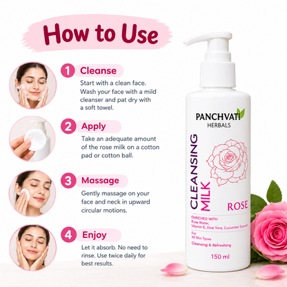 Panchvati Herbals Rose Cleansing Milk for Gentle Cleansing & Fresh Skin, 150 ml Each (Pack of 2)