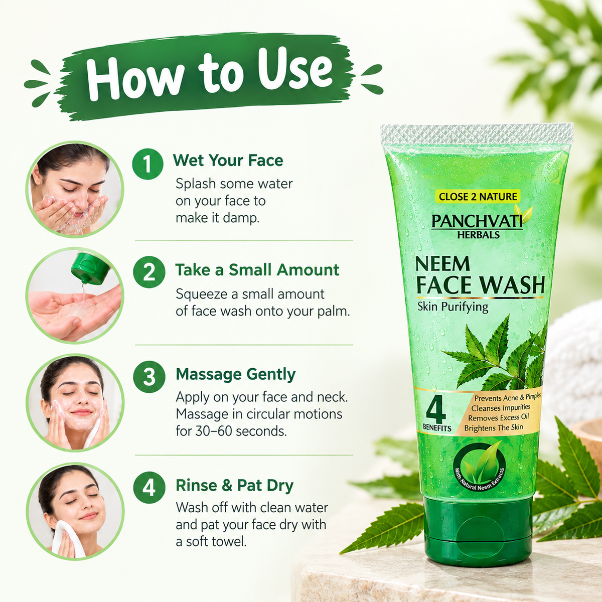 Panchvati Herbals Neem Face Wash for Skin Purifying, Cleansing & Oil Control, 60 ml Each, Pack of 6 (Total 360 ml)